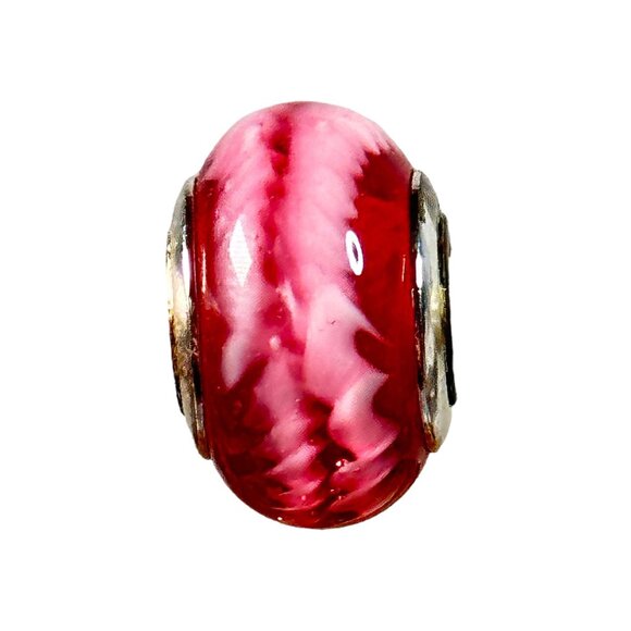 Red & Pink Glass Charm Bead With Zigzag Design For Bracelets - Picture 8 of 9